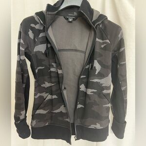 Athleta Gray Bomber Jacket with Camouflage Design